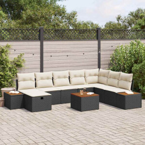 vidaXL Tuin Sofa Set met kussen 9 pcs Zwart Poly riet