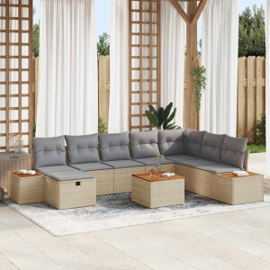 vidaXL Tuin Sofa Set met kussen 9 pcs Beige Poly riet