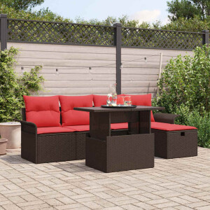 vidaXL Tuin Sofa Set met kussen met opslag 6 pcs Bruin Poly riet
