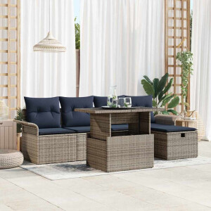 vidaXL Tuin Sofa Set met kussen met opslag 6 pcs Grijs Poly riet