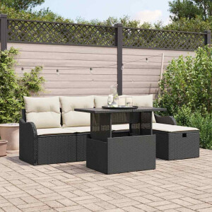 vidaXL Tuin Sofa Set met kussen met opslag 6 pcs Zwart Poly riet