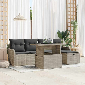 vidaXL Tuin Sofa Set met kussen 6 pcs Lichtgrijs poly rattan