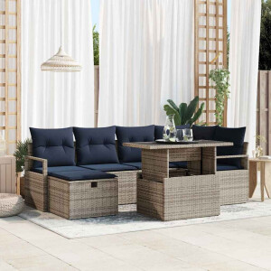 vidaXL Tuin Sofa Set met kussen met opslag 7 pcs poly rattan