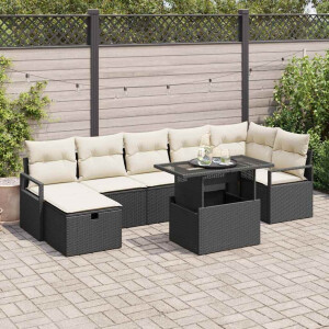 vidaXL Tuin Sofa Set met kussen met opslag 8 pcs Zwart Poly riet