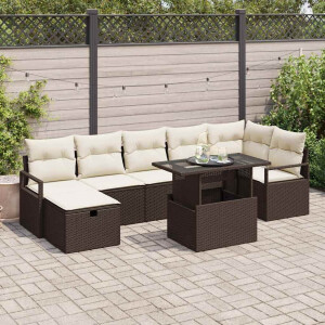 vidaXL Tuin Sofa Set met kussen met opslag 8 pcs Bruin Poly riet