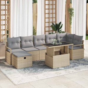 vidaXL Tuin Sofa Set met kussen met opslag 8 pcs Beige Poly riet