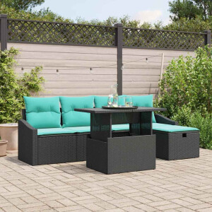 vidaXL Tuin Sofa Set met kussen met opslag 6 pcs Zwart Poly riet