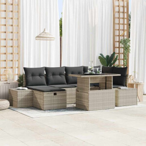 vidaXL Tuin Sofa Set met kussen met opslag 7 pcs Lichtgrijs Poly riet