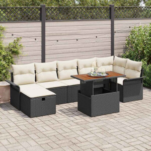 vidaXL Tuin Sofa Set met kussen met opslag 8 pcs Zwart Poly riet