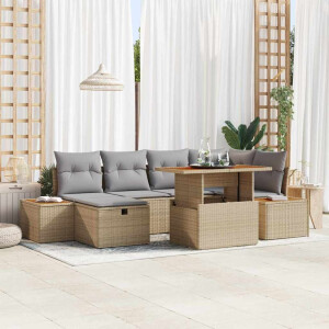 vidaXL Tuin Sofa Set met kussen met opslag 7 pcs Beige Poly riet