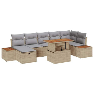 vidaXL Tuin Sofa Set met kussen met opslag 8 pcs Beige Poly riet