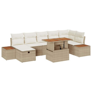 vidaXL Tuin Sofa Set met kussen met opslag 8 pcs Beige Poly riet