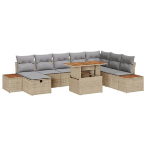 vidaXL Tuin Sofa Set met kussen met opslag 9 pcs Beige Poly riet