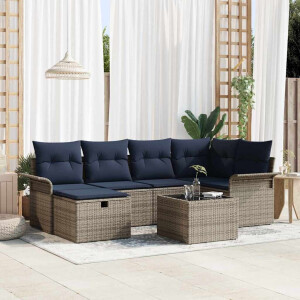 vidaXL Tuin Sofa Set met kussen met opslag 7 pcs Grijs Poly riet
