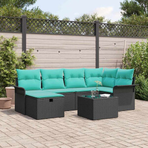 vidaXL Tuin Sofa Set met kussen met opslag 7 pcs Zwart Poly riet