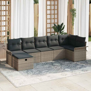 vidaXL Tuin Sofa Set met kussen met opslag 7 pcs Grijs Poly riet