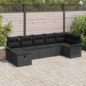 vidaXL Tuin Sofa Set met kussen met opslag 7 pcs Zwart Poly riet