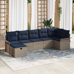 vidaXL Tuin Sofa Set met kussen met opslag 7 pcs Grijs Poly riet