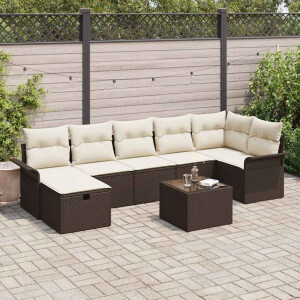 vidaXL Tuin Sofa Set met kussen met opslag 8 pcs Bruin Poly riet