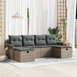 vidaXL Tuin Sofa Set met kussen met opslag 6 pcs Grijs Poly riet
