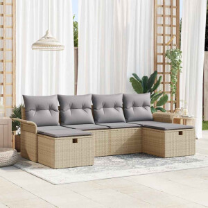 vidaXL Tuin Sofa Set met kussen met opslag 6 pcs Beige Poly riet