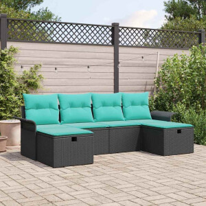 vidaXL Tuin Sofa Set met kussen met opslag 6 pcs Zwart Poly riet