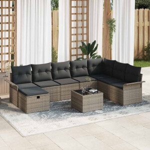 vidaXL Tuin Sofa Set met kussen met opslag 9 pcs Grijs Poly riet