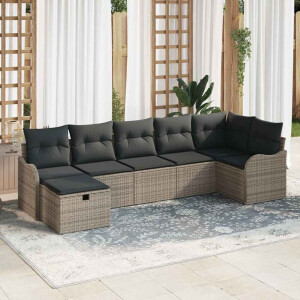 vidaXL Tuin Sofa Set met kussen met opslag 7 pcs Grijs Poly riet