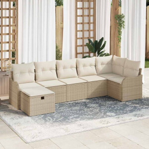vidaXL Tuin Sofa Set met kussen met opslag 7 pcs Beige Poly riet