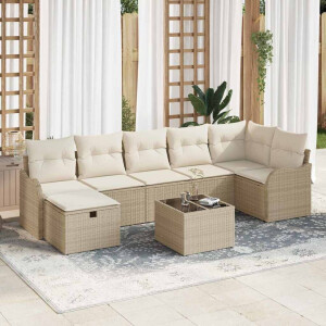 vidaXL Tuin Sofa Set met kussen met opslag 8 pcs Beige Poly riet
