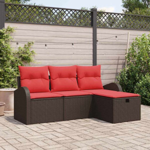 vidaXL Tuin Sofa Set met kussen met opslag 4 pcs Bruin poly rattan
