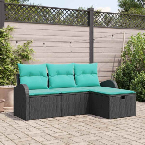 vidaXL Tuin Sofa Set met kussen met opslag 4 pcs Zwart poly rattan