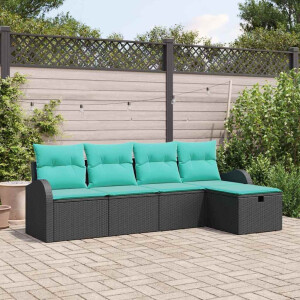 vidaXL Tuin Sofa Set met kussen met opslag 5 pcs Zwart Poly riet
