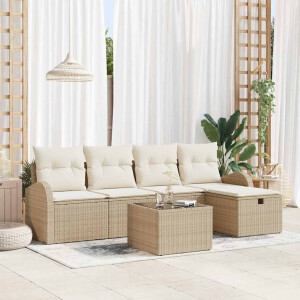 vidaXL Tuin Sofa Set met kussen met opslag 6 pcs Beige Poly riet