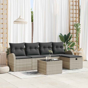 vidaXL Tuin Sofa Set met kussen met opslag 6 pcs Lichtgrijs Poly riet