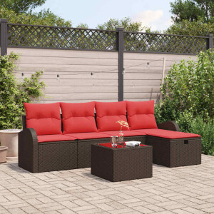 vidaXL Tuin Sofa Set met kussen met opslag 6 pcs Bruin poly rattan