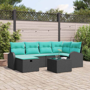 vidaXL Tuin Sofa Set met kussen met opslag 7 pcs Zwart Poly riet