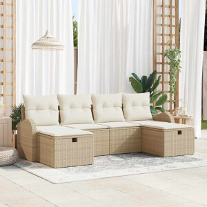 vidaXL Tuin Sofa Set met kussen met opslag 6 pcs Beige poly rattan