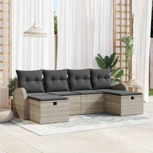 vidaXL Tuin Sofa Set met kussen 6 pcs Lichtgrijs poly rattan