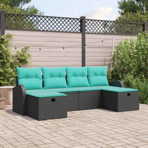 vidaXL Tuin Sofa Set met kussen met opslag 6 pcs Zwart poly rattan