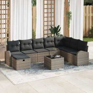 vidaXL Tuin Sofa Set met kussen met opslag 9 pcs Grijs Poly riet