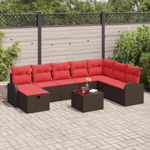 vidaXL Tuin Sofa Set met kussen met opslag 9 pcs Bruin Poly riet