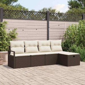 vidaXL Tuin Sofa Set met kussen met opslag 5 pcs Bruin Poly riet