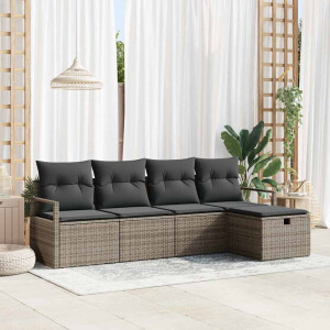 vidaXL Tuin Sofa Set met kussen met opslag 5 pcs Grijs Poly riet