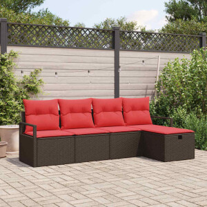 vidaXL Tuin Sofa Set met kussen met opslag 5 pcs Bruin poly rattan