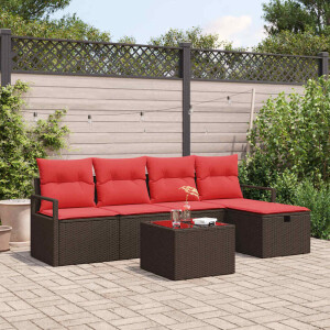 vidaXL Tuin Sofa Set met kussen met opslag 6 pcs Bruin poly rattan