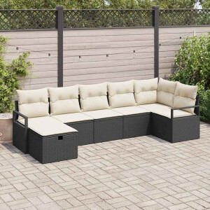 vidaXL Tuin Sofa Set met kussen met opslag 7 pcs Zwart Poly riet