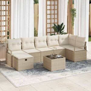 vidaXL Tuin Sofa Set met kussen met opslag 8 pcs Beige Poly riet