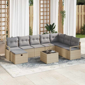 vidaXL Bankstel met kussen 5 pcs poly rattan