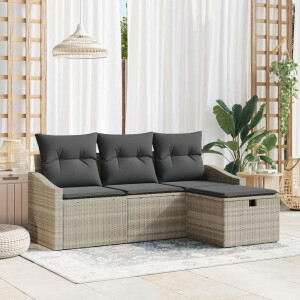 vidaXL Bankstel met kussen 4 pcs poly rattan